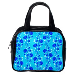 Vertical Floral Rose Flower Blue Classic Handbags (one Side) by Mariart