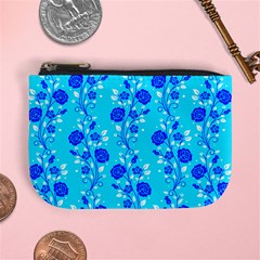 Vertical Floral Rose Flower Blue Mini Coin Purses by Mariart