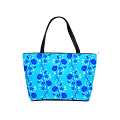 Vertical Floral Rose Flower Blue Shoulder Handbags by Mariart