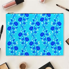 Vertical Floral Rose Flower Blue Cosmetic Bag (xl) by Mariart