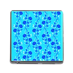 Vertical Floral Rose Flower Blue Memory Card Reader (square) by Mariart