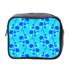 Vertical Floral Rose Flower Blue Mini Toiletries Bag 2-side by Mariart