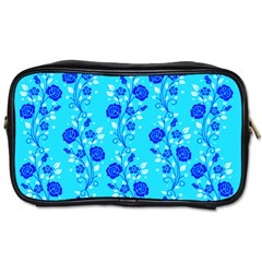 Vertical Floral Rose Flower Blue Toiletries Bags by Mariart