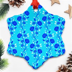 Vertical Floral Rose Flower Blue Snowflake Ornament (two Sides) by Mariart