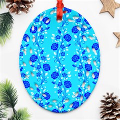 Vertical Floral Rose Flower Blue Ornament (oval Filigree) by Mariart