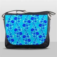 Vertical Floral Rose Flower Blue Messenger Bags by Mariart