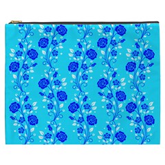 Vertical Floral Rose Flower Blue Cosmetic Bag (xxxl)  by Mariart