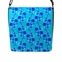 Vertical Floral Rose Flower Blue Flap Messenger Bag (l)  by Mariart