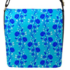 Vertical Floral Rose Flower Blue Flap Messenger Bag (s) by Mariart