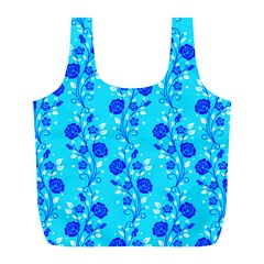 Vertical Floral Rose Flower Blue Full Print Recycle Bags (l)  by Mariart