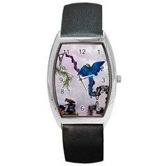 Wonderful Blue Parrot In A Fantasy World Barrel Style Metal Watch by FantasyWorld7