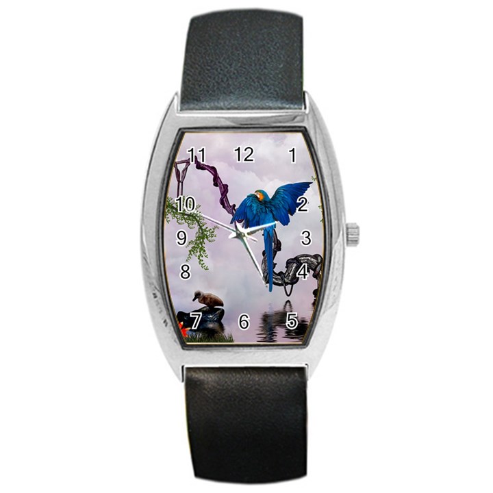 Wonderful Blue Parrot In A Fantasy World Barrel Style Metal Watch