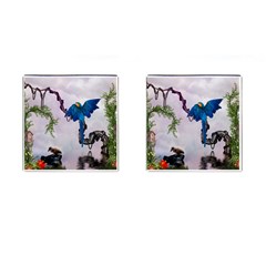 Wonderful Blue Parrot In A Fantasy World Cufflinks (square) by FantasyWorld7