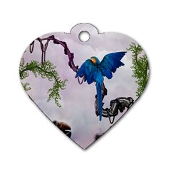 Wonderful Blue Parrot In A Fantasy World Dog Tag Heart (one Side) by FantasyWorld7