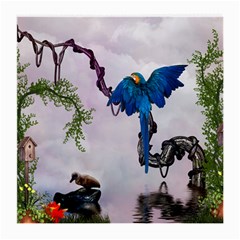 Wonderful Blue Parrot In A Fantasy World Medium Glasses Cloth (2-side) by FantasyWorld7