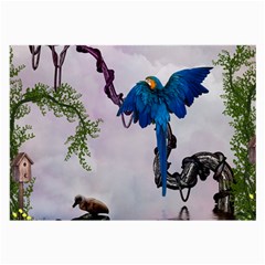 Wonderful Blue Parrot In A Fantasy World Large Glasses Cloth (2-side) by FantasyWorld7