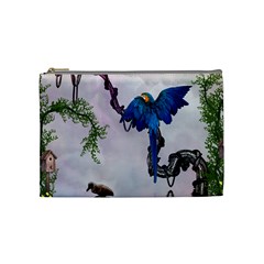 Wonderful Blue Parrot In A Fantasy World Cosmetic Bag (medium)  by FantasyWorld7