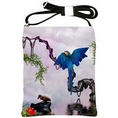 Wonderful Blue Parrot In A Fantasy World Shoulder Sling Bags by FantasyWorld7