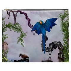 Wonderful Blue Parrot In A Fantasy World Cosmetic Bag (xxxl)  by FantasyWorld7