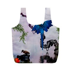 Wonderful Blue Parrot In A Fantasy World Full Print Recycle Bags (m)  by FantasyWorld7