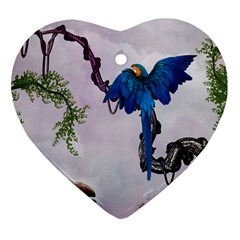 Wonderful Blue Parrot In A Fantasy World Ornament (heart) by FantasyWorld7