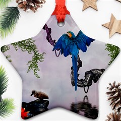 Wonderful Blue Parrot In A Fantasy World Ornament (star) by FantasyWorld7