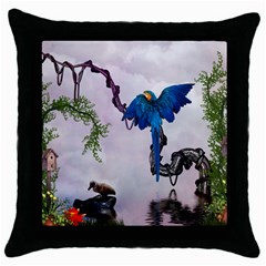 Wonderful Blue Parrot In A Fantasy World Throw Pillow Case (black) by FantasyWorld7