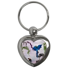 Wonderful Blue Parrot In A Fantasy World Key Chains (heart)  by FantasyWorld7