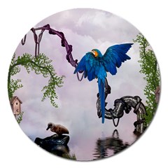 Wonderful Blue Parrot In A Fantasy World Magnet 5  (round) by FantasyWorld7