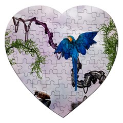 Wonderful Blue Parrot In A Fantasy World Jigsaw Puzzle (heart) by FantasyWorld7