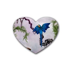 Wonderful Blue Parrot In A Fantasy World Rubber Coaster (heart)  by FantasyWorld7