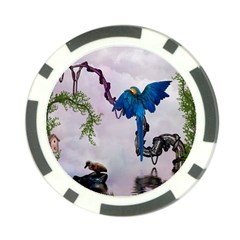 Wonderful Blue Parrot In A Fantasy World Poker Chip Card Guard by FantasyWorld7