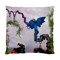 Wonderful Blue Parrot In A Fantasy World Standard Cushion Case (two Sides) by FantasyWorld7