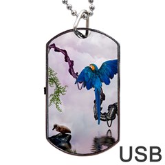 Wonderful Blue Parrot In A Fantasy World Dog Tag Usb Flash (one Side) by FantasyWorld7