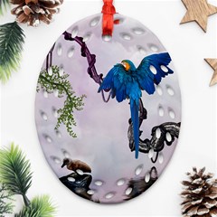 Wonderful Blue Parrot In A Fantasy World Oval Filigree Ornament (two Sides) by FantasyWorld7