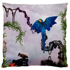 Wonderful Blue Parrot In A Fantasy World Large Cushion Case (one Side) by FantasyWorld7