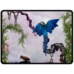 Wonderful Blue Parrot In A Fantasy World Double Sided Fleece Blanket (large)  by FantasyWorld7