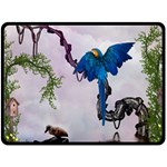 Wonderful Blue Parrot In A Fantasy World Double Sided Fleece Blanket (Large)  80 x60  Blanket Front