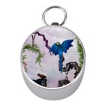 Wonderful Blue Parrot In A Fantasy World Mini Silver Compasses Front