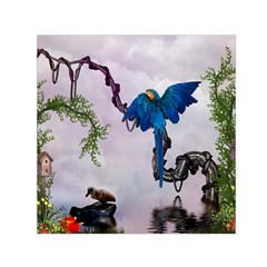 Wonderful Blue Parrot In A Fantasy World Small Satin Scarf (square)  by FantasyWorld7