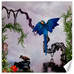 Wonderful Blue Parrot In A Fantasy World Canvas 16  X 16   by FantasyWorld7