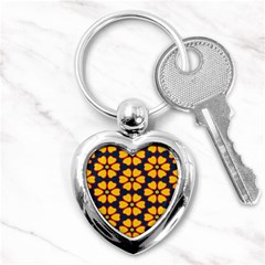 Yellow Flowers Pattern         			key Chain (heart) by LalyLauraFLM