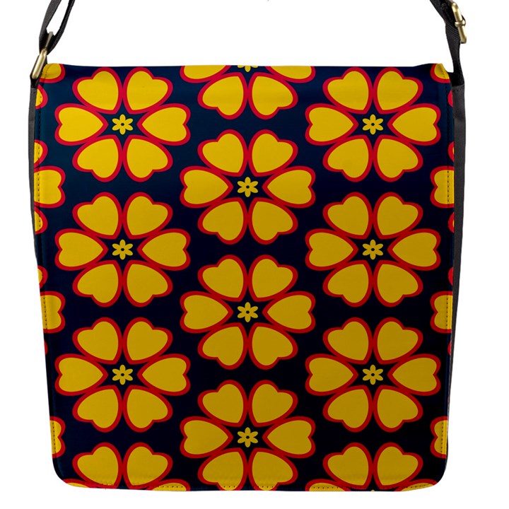 Yellow flowers pattern         			Flap Closure Messenger Bag (S)