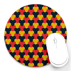 Red Blue Yellow Shapes Pattern        			round Mousepad by LalyLauraFLM