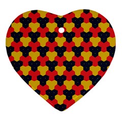 Red Blue Yellow Shapes Pattern        			ornament (heart) by LalyLauraFLM