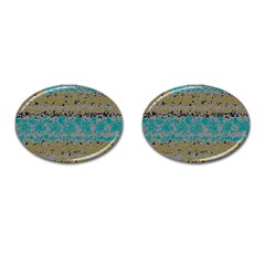 Blue Brown Waves       			cufflinks (oval) by LalyLauraFLM