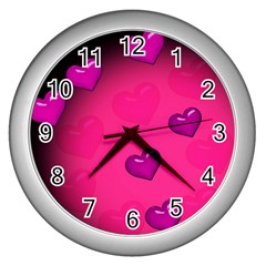 Pink Hearth Background Wallpaper Texture Wall Clocks (silver)  by Nexatart