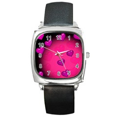 Pink Hearth Background Wallpaper Texture Square Metal Watch by Nexatart