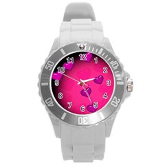 Pink Hearth Background Wallpaper Texture Round Plastic Sport Watch (l) by Nexatart