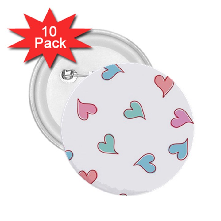 Colorful Random Hearts 2.25  Buttons (10 pack) 